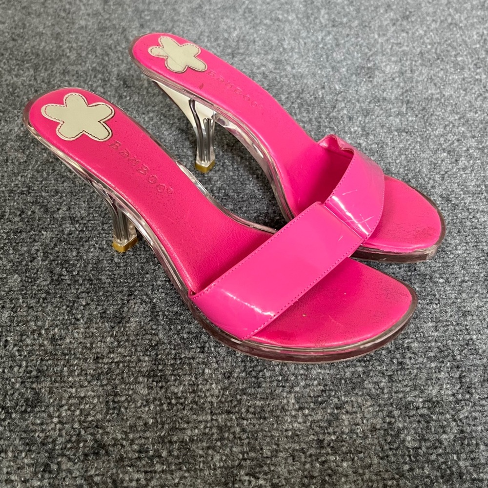 Bamboo Hot Pink Patent Clear Kitten Heel Slide Sandals Y2K Mules Size 9